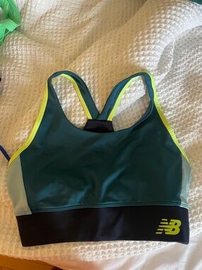 New Balance Teal Sports Bra with Lime Trim